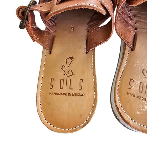 Sols Leather Huarache Mules Brown Size 8 - Picture 6 of 7